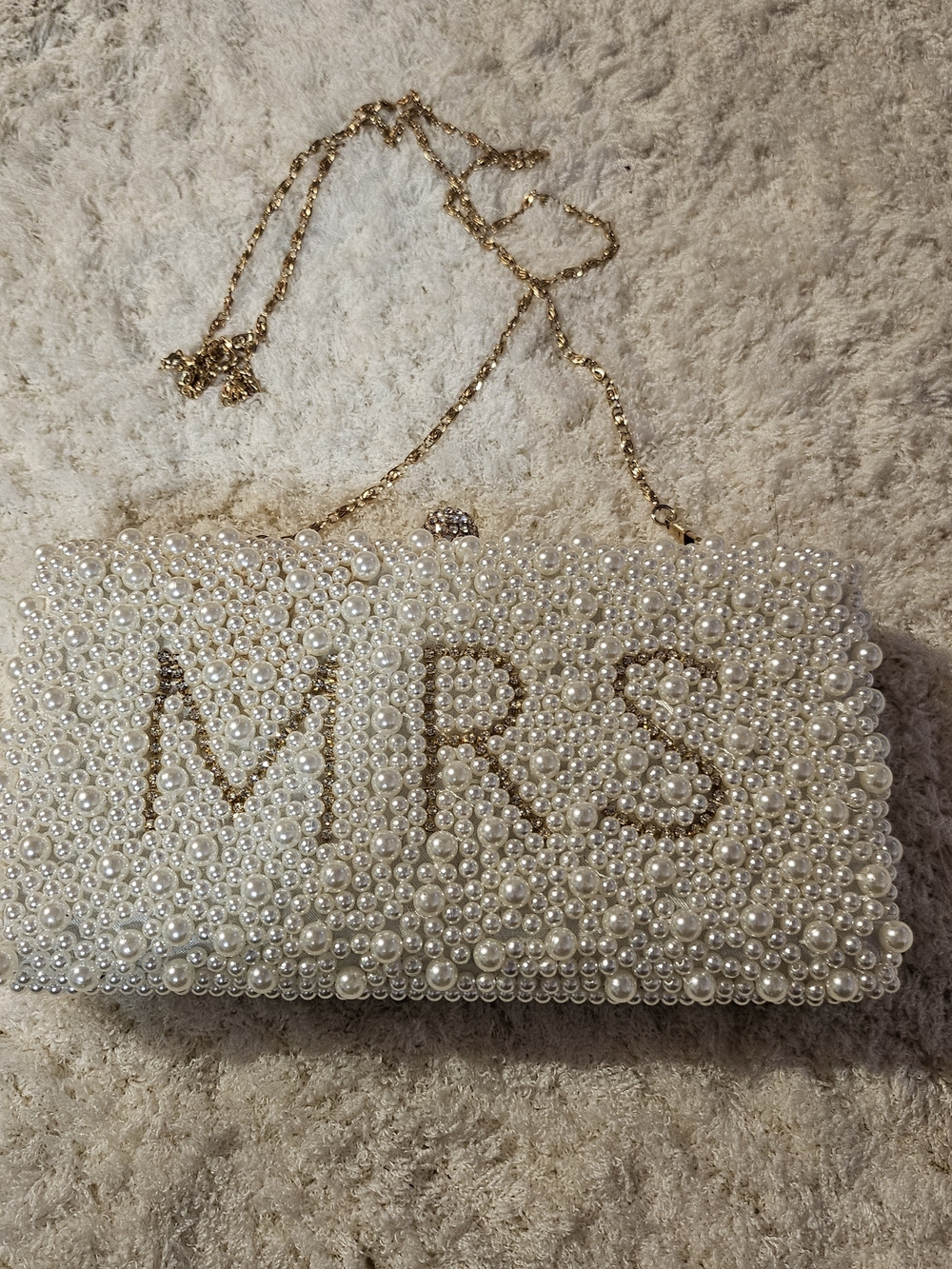 Pearl Beaded Chain "MRS" CROSSBODY- White